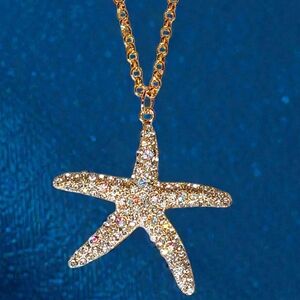 Chunky Gold Pave Starfish Choker Necklace Beachy Oceancore Nautical Coastal